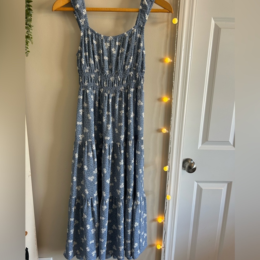 Blue Floral Smocked Maxi Dress